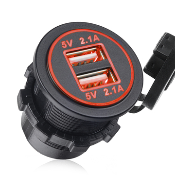 Разъём USB в авто врезной ElectroKot - розетка 2 USB х 2.1A красная подсветка