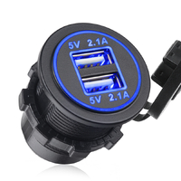 Разъём USB в авто врезной ElectroKot - розетка 2 USB x 2.1A синяя подсветка