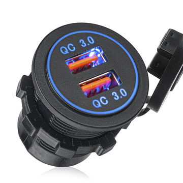 Разъем USB в авто врезной ElectroKot - розетка 2 USB QC3.0 быстрая зарядка синяя подсветка