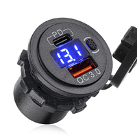Разъем USB в авто врезной с вольтметром ElectroKot - розетка USB QC3.0 + Type-C PD быстрая зарядка с кнопкой синяя подсветка