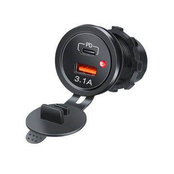 Разъем USB в авто врезной ElectroKot - розетка USB QC3.0 + Type-C PD быстрая зарядка красная подсветка