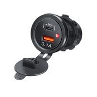 Разъем USB в авто врезной ElectroKot - розетка USB QC3.0 + Type-C PD быстрая зарядка красная подсветка