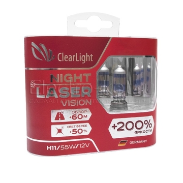 Галогеновые лампы ClearLight Night Laser Vision +200% H8