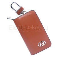 Ключница кожаная коричневая с логотипом Hyundai (Хендай)