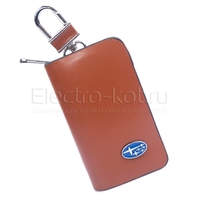 Ключница кожаная коричневая с логотипом Subaru (Субару)