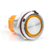 Кнопка с фиксацией антивандальная водонепроницаемая с коннектором 5 pin 12-24В 3А 22 mm - желтая подсветка