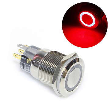 Кнопка антивандальная водонепроницаемая с фиксацией 5 pin 12В 3А 19 мм - красная подсветка