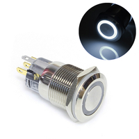 Кнопка антивандальная водонепроницаемая с фиксацией 5 pin 12В 3А 19 мм - белая подсветка