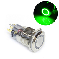 Кнопка антивандальная водонепроницаемая с фиксацией 5 pin 12В 3А 19 мм - зеленая подсветка