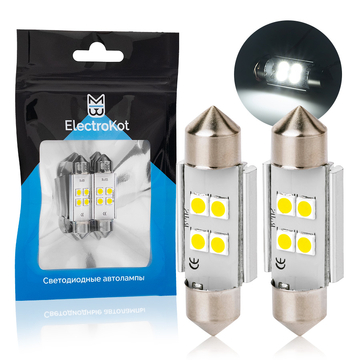 Светодиодная лампа с обманкой ElectroKot Atomic C5W C10W 41mm 6000K белый свет 2 шт