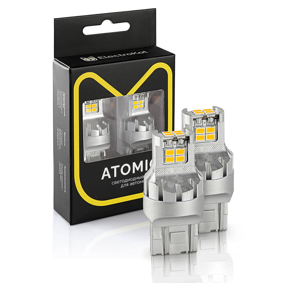 Светодиодная LED лампа Atomic 12 SMD3020 W21/5W 7443 оранжевая 2 шт купить